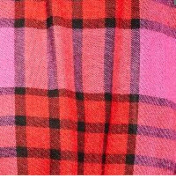 Free PEOPLE Pacific Dawn Plaid Red Combo button Up Wool Blend Top - Picture 4 of 6